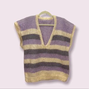 Hand knit sweater vest lavender grey cream fits like women’s M/L